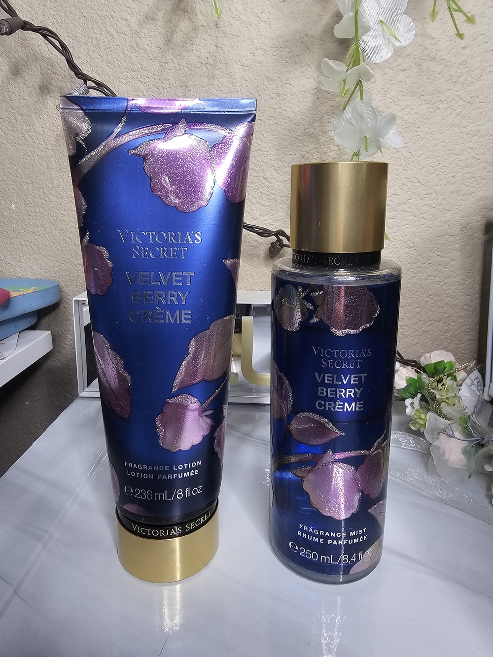 Victoria's Secret Velvet Berry Crème Set - Deep Blue & Rose Gold